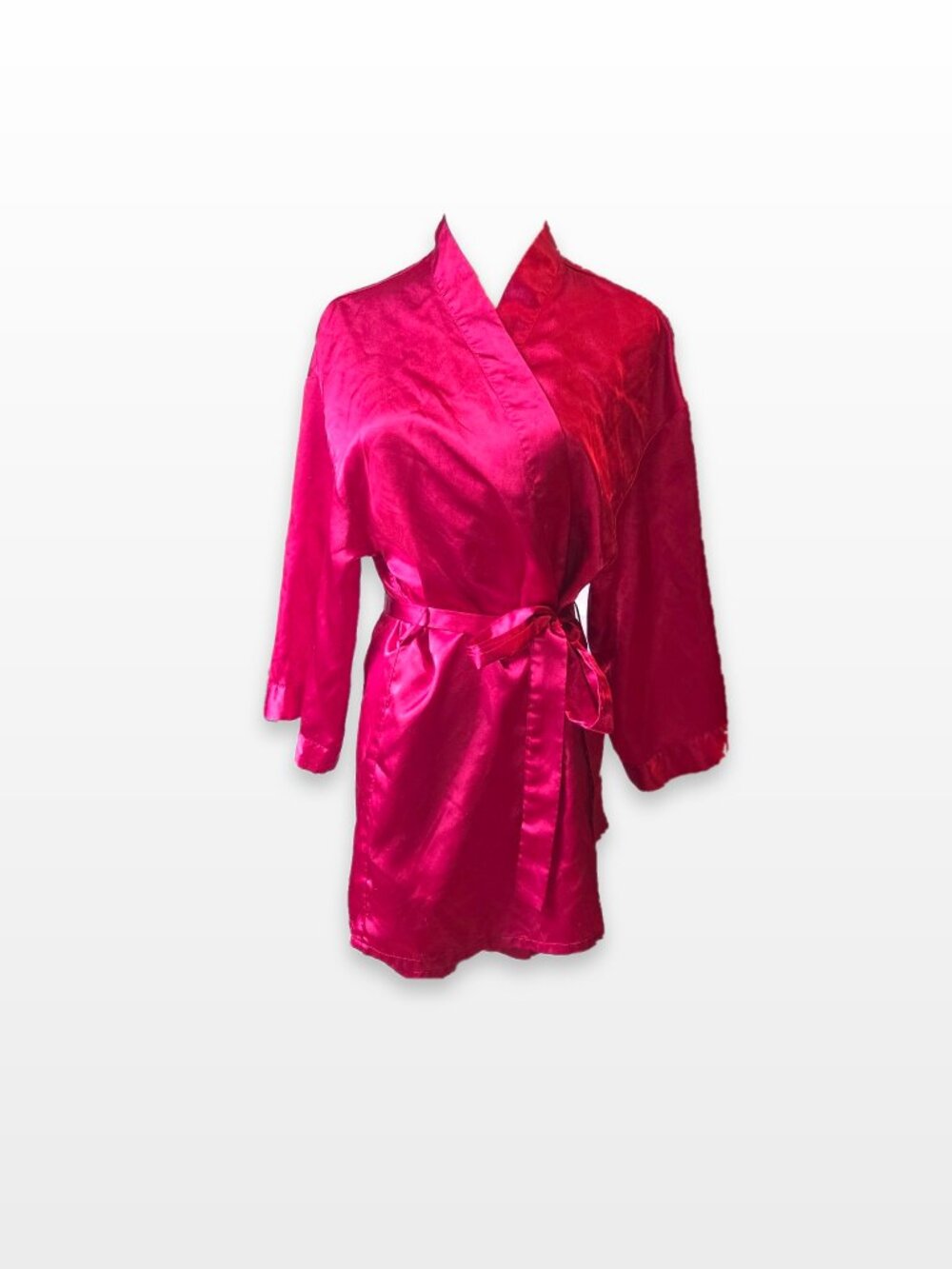 Dreamgirl Satin Robe Deep Pink Wine Short Wrap Robe Tie Belt Medium 3717